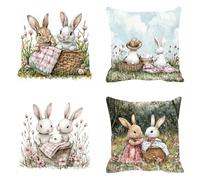 Lot de 4 Housses de Coussin Canapé 55x55cm Décoratives Double Face Taie d'oreiller en Velours Lapin Coussin Carré Les Plantes Taie d'oreiller pour Chambre, Bureau, Salon Canapé Voiture Ferme F0P-566
