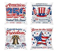 Lot de 4 housses de coussin carrées à motif d'aigle avec fermeture éclair dissimulée, étoiles festives, feux d'artifice patriotiques festifs, feux d'artifice pour décoration d'intérieur, salon