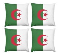 Lot De 4 Housses De Coussin Carrées en Peluche 45 X 45 Cm Motif Drapeau De La République D'Algérie avec Fermeture Éclair Invisible pour Salon Canapé Chambre À Coucher