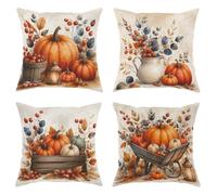 Lot de 4 housses de coussin citrouilles avec fermeture éclair dissimulée - Motif lanterne rustique - Baie d'automne - Pour salon, chambre à coucher, loft, bureau, voiture - 55,9 x 55,9 cm - Orange