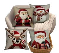 Lot de 4 housses de coussin de Noël avec fermeture éclair invisible - 45 x 45 cm - Pour maison, canapé, salon, chambre à coucher, chambre d'enfant, fête, festival