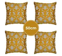 Lot De 4 Housses De Coussin Déco Boho Or En Coton 50cm Fait Main Inde