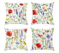 Lot de 4 housses de coussin décoratives avec fermeture éclair dissimulée - Motif floral botanique lavande et papillon printanier - Pour salon, chambre à coucher, loft, bureau, voiture - 50,8 x 50,8 cm