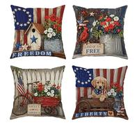 Lot de 4 housses de coussin décoratives avec fermeture éclair dissimulée, motif floral rustique patriotique, cardinal d'été pour salon, appartement, lit, canapé (35,6 x 35,6 cm, rouge)