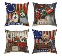 Lot de 4 housses de coussin décoratives avec fermeture éclair dissimulée, motif floral rustique, patriotique, cardinal d'été pour salon, chambre à coucher, loft, bureau, voiture (55,9 x 55,9 cm, rouge