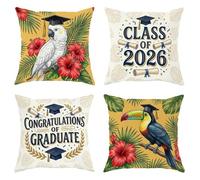 Lot de 4 housses de coussin décoratives avec fermeture éclair dissimulée pour décoration de maison, chambre à coucher, salon, canapé, décoration de canapé, motif cacatoès, toucan, hibiscus, remise de