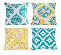 Lot de 4 housses de coussin décoratives carrées à motif nordique d'extérieur pour terrasse, tente, jardin, balcon, Sunbrella extérieur - Multicolore - 45 x 45 cm (motif nordique E)