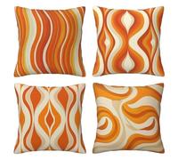 Lot de 4 housses de coussin décoratives carrées en velours doux pour canapé, salon, chambre à coucher, décoration rustique - Motif abstrait LI121 - Orange 66 x 66 cm