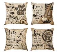 Lot de 4 housses de coussin décoratives confortables avec fermeture éclair dissimulée et motif pattes - Fleurs d'intérieur - Marron - Pour maison, salon, chambre à coucher, dortoir, canapé (40,6 x