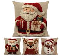 Lot de 4 housses de coussin décoratives de Noël - Design de Noël - Housses de coussin décoratives confortables avec motifs classiques tels que bonhommes de neige, rennes et pères Noël, parfaites pour