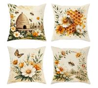 Lot de 4 housses de coussin décoratives en nid d'abeille avec fermeture éclair dissimulée pour maison, chambre à coucher, salon, canapé, décoration de canapé, motif ruche (40,6 x 40,6 cm, orange)