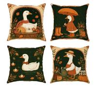 Lot de 4 housses de coussin décoratives en velours doux et lavable en forme d'oie avec citrouilles rustiques et parapluie, pour salon, lit, bureau, canapé, chaise, 50,8 x 50,8 cm, vert automne