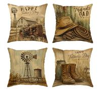 Lot de 4 housses de coussin décoratives en velours doux lavable avec chapeau de vainqueur rustique et rustique pour la fête des pères - Pour maison, salon, chambre à coucher, dortoir, canapé, 30,5 x