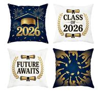 Lot de 4 housses de coussin décoratives modernes avec fermeture éclair dissimulée pour remise de diplôme, diplôme, feux d'artifice, décoration de canapé, salon, appartement, lit, canapé, 40,6 x 40,6