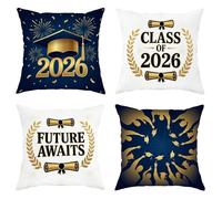 Lot de 4 housses de coussin décoratives modernes en velours doux lavables avec bonnet de remise de diplôme, feux d'artifice, remise de diplôme, pour salon, appartement, lit, canapé, décoration de