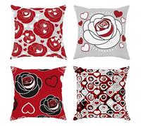 Lot de 4 housses de coussin décoratives modernes et romantiques avec fermeture éclair dissimulée, motif cœur rose pour salon, chambre à coucher, loft, bureau, voiture, décoration 61 x 61 cm, rouge