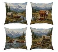 Lot de 4 housses de coussin décoratives rustiques avec fermeture éclair dissimulée pour maison, salon, chambre à coucher, dortoir, canapé - Vert automne - 40,6 x 40,6 cm