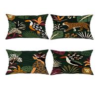 Lot de 4 housses de coussin décoratives toucan avec fermeture éclair dissimulée et motif lion exotiques tropicaux pour maison, salon, chambre à coucher, dortoir, canapé (50,8 x 30,5 cm, vert)