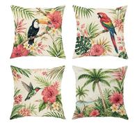 Lot de 4 housses de coussin décoratives toucan avec fermeture éclair dissimulée pour maison, chambre à coucher, salon, canapé, canapé - Vert été (40,6 x 40,6 cm)