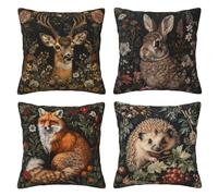 Lot de 4 housses de coussin décoratives vintage avec animaux de la forêt, cerf, renard, lapin, hérisson, pour canapé, maison, bureau, extérieur, 40,6 x 40,6 cm