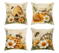Lot de 4 housses de coussin décoratives vintage en nid d'abeille avec fermeture éclair dissimulée pour salon, chambre à coucher, loft, bureau, voiture (35,6 x 35,6 cm)