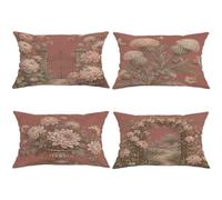 Lot de 4 housses de coussin décoratives vintage romantiques en velours doux lavables pour salon, appartement, lit, canapé, 50,8 x 30,5 cm, motif chrysanthème porte romantique, papillon, printemps