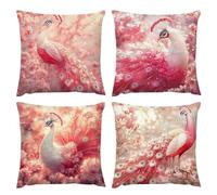 Lot de 4 Housses de Coussin Doux Lin Décoratif Coussin Fleurs paon Coussins Décoratifs, avec Surface Hydrofugfe Housse de Coussins de Jardin Balcon Décoratif pour Extérieure Chambre 45 x 45 cm b-308