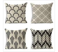 Lot de 4 Housses de Coussin Géométrie Simple Noire Motif Carré Taie d'oreiller de Lin Housse Coussin avec Fermeture éclair Invisible Taies de Coussin Décoration,pour Canapé Salon Chambre 55x55cm T384