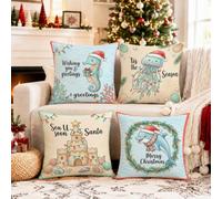 Lot de 4 housses de coussin Motif animaux de mer 45,7 x 45,7 cm