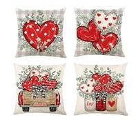 Lot de 4 housses de coussin pour la Saint Valentin, motif cœur rouge rural, 45 x 45 cm