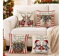 Lot de 4 housses de coussin sur le thème des vacances d'hiver, motif renne de Noël, 35,6 x 35,6 cm