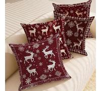 Lot de 4 Housses de Coussins 30x30 cm Noël, Housse Coussin Decoratif en Peluche Courte, Carré Coussin Exterieur Impermeable, Coussins Canapé pour Lit Chambre Salon Maison Deco Cerf L-G643