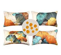 Lot de 4 Housses de Coussins 30x50 Motif Géométrique Imperméable Housses de Coussin Décoratives en Lin Taie Oreiller de Canapé de Coussincarré pour Lit De La Maison Canapé Or Ginkgo Biloba Motif