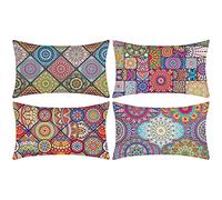 Lot de 4 Housses de Coussins 30x50cm Mandala Modernes Taie d'oreiller Ethnique Bohémien Housse Coussin Deco pour Canapé Chaise Café Bar Salon Chambre Interieur Accueil