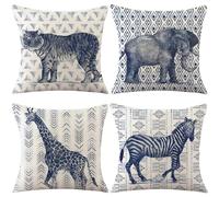Lot de 4 Housses de Coussins 35x35cm,Tigre Girafe Zèbre Housses de Coussin Décoratives en Velours Taie Oreiller Double Face Housse de Coussin Carré pour Lit Voiture de la Extérieur Maison Canapé