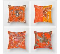 Lot de 4 Housses de Coussins 65x65cm,Cheval abstrait orange Housses de Coussin Décoratives en Velours Taie Oreiller Double Face Housse de Coussin Carré pour Lit Voiture de la Extérieur Maison Canapé