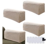 Lot de 4 housses de fauteuil avec accoudoirs extensibles en polyester et élasthanne - Antidérapantes - Protection de meubles - Sable