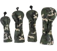 Lot de 4 housses de protection imperméables de luxe en polyuréthane pour tête de golf, n° 1, 3, 5 UT, bois et étiquette interchangeable (vert camouflage)