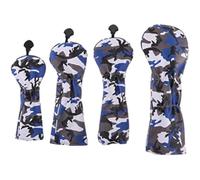 Lot de 4 housses de protection imperméables de luxe en polyuréthane pour tête de golf, n° 1, 3, 5 UT, bois et étiquette interchangeable (camouflage bleu)