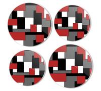 Lot de 4 housses de protection pour cuisinière à gaz - Motif géométrique rouge, noir et gris dynamique - Pour cuisinière à gaz - Décoration extensible pour cuisinière à gaz - Pour cuisinière à gaz