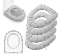 Lot de 4 housses de siège de toilette avec poignée - Coussin épais doux et épais - Extensibles et lavables - Compatibles avec tous les sièges de toilette ovales (gris)