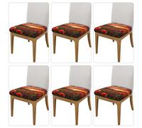 Lot de 4 housses de siège extensibles pour salle à manger, chaises carrées amovibles et lavables avec attaches Motif champ de coquelicots rouges au coucher du soleil
