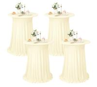 Lot de 4 housses de table de bar extensibles beiges avec jupe, 81,3 x 109,2 cm, résistantes aux taches, infroissables, lavables, jupes de table rondes en polyester extensible, pour mariage, fête,