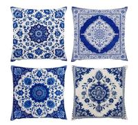 Lot de 4 Impermeable Coussin Exterieur Taie Oreiller en Velours Bohème En Bleu Decoration Maison Coussin Douillet Jardin Coussins Exterieur Taie D'oreiller Moderne Pour Canapé Chambre 35x35cm s-426