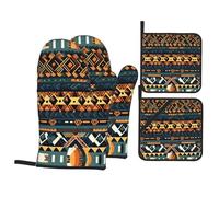 Lot de 4 impressions de texture ethnique tribal africaine AKGFFDS avec doublure douce et isolation épaisse pour cuisine et barbecue en plein air