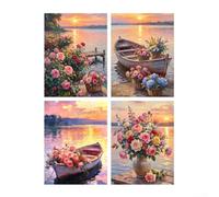Lot de 4 impressions florales au bord du lac sans cadre pour décoration murale intérieure dans des pièces de style contemporain et rustique (30 x 40 x 4)