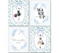 Lot de 4 impressions murales chrétiennes sans cadre - Décoration florale - Hortensia bleu rustique - 31 affiches de la Bible - Décoration murale pour salle de bain et maison - 50,8 x 71,1 cm