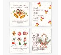 Lot de 4 impressions murales de Noël chrétiennes sans cadre, décoration de Noël chrétienne, verset de la Bible inspirant, décoration murale pour maison, chambre à coucher, salon, église, 40,6 x 61 cm