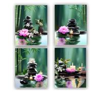 Lot de 4 impressions sur toile de peintures murales zen pour yoga, bureau, salle de bain, chambre à coucher (sans cadre, 20,3 x 25,4 cm)