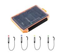 Lot de 4 indicateurs de morsure de pêche - Pas de lumière - Notifications - 2 tendeurs de chaîne avec boîte de rangement pour la pêche au karking